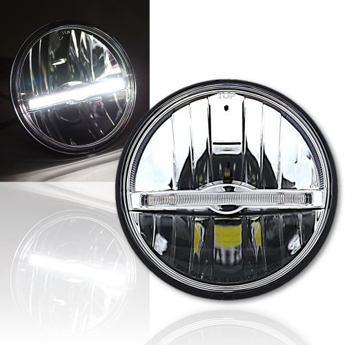 5 3/4” LED Motorcycle Glass Headlight w/ White DRL LED Center Position Light Bar