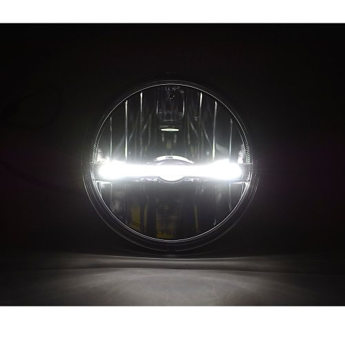 5 3/4” LED Motorcycle Glass Headlight w/ White DRL LED Center Position Light Bar