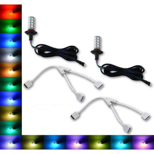 9005 27 SMD RGB Multi-Color Changing Shift Led Fog Lamp Bulb Nc & Splitter Pair