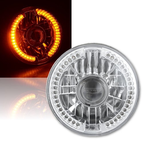 7 Projector Motorcycle Headlight Amber LED Halo Angel Eye Turn Signal Light Bulb