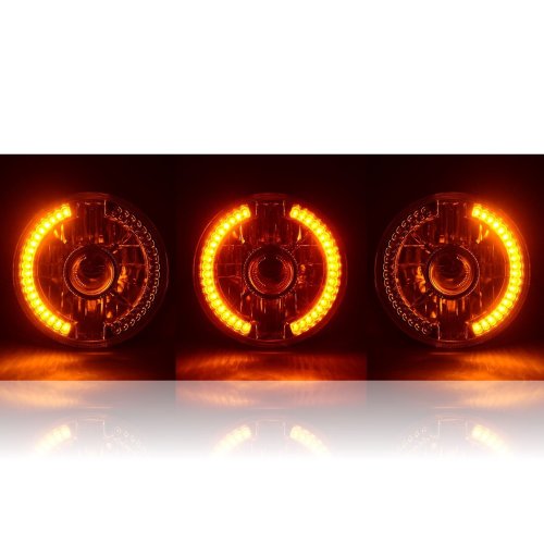 7 Projector Motorcycle Headlight Amber LED Halo Angel Eye Turn Signal Light Bulb