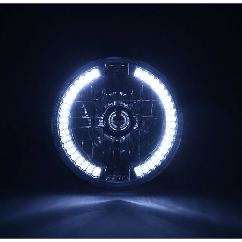 7" Halogen White LED Halo Angel Eyes Headlight Headlamp H4 Light Bulbs 12 Volt