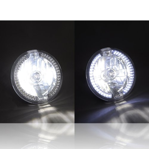 7" Halogen White LED Halo Angel Eyes Headlight Headlamp H4 Light Bulbs 12V