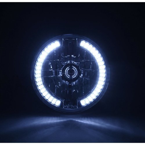 7" Halogen White LED Halo Angel Eyes Headlight Headlamp H4 Light Bulbs Pair