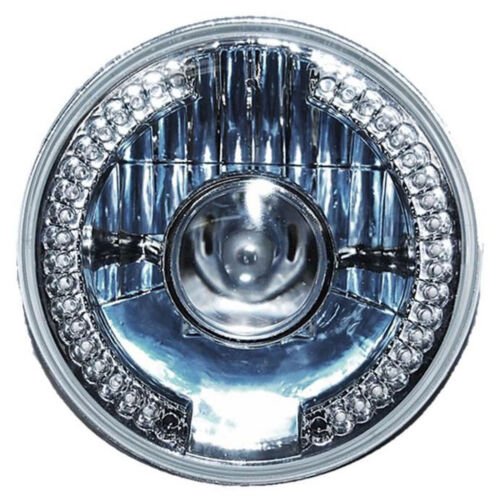 7" Halogen White LED Halo Angel Eyes Projector Headlight Headlamp H4 Bulbs Pair