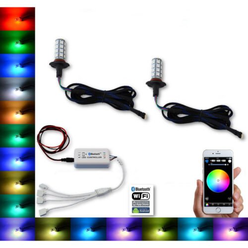 9005 27 SMD RGB Multi-Color Changing Shift Led Fog Lamp Bulb Bluetooth Pair