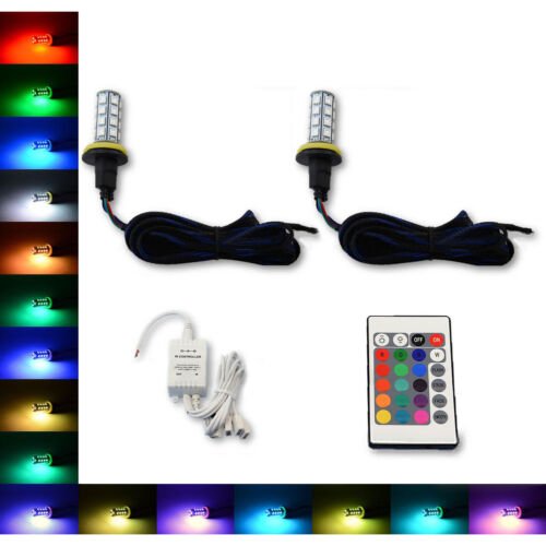 H11 27 SMD RGB Multi-Color Changing Shift Led Fog DRL Light Bulb IR Pair