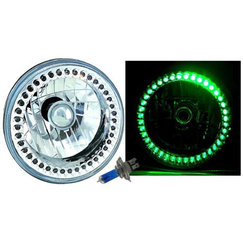 7" Halogen Green LED Halo Ring Angel Eye Headlight Headlamp Light Bulbs Pair Img