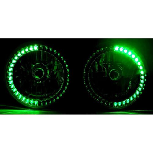 7" Halogen Green LED Halo Ring Angel Eye Headlight Headlamp Light Bulbs Pair Img