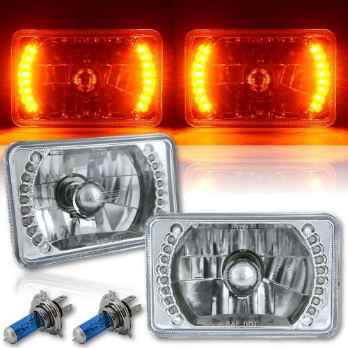 4X6" Amber LED Halo Angel Eye Headlight Halogen Headlamp 55/60W Light Bulbs Pair