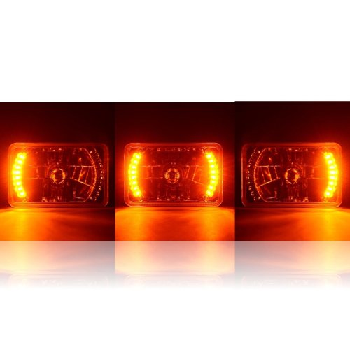 4X6" Amber LED Halo Angel Eye Headlight Halogen Headlamp 55/60W Light Bulbs Pair