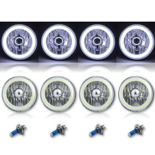 5-3/4" White LED COB SMD Halo Angel Eye Halogen Light Bulbs Metal Headlights Set