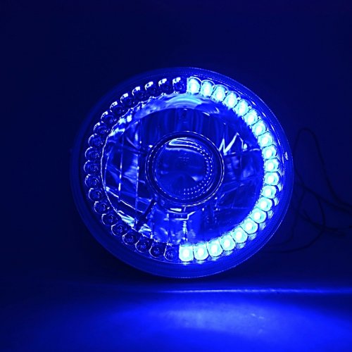 7" Halogen Blue LED Halo Projector Headlight Light Lamp Pair For Jeep Wrangler