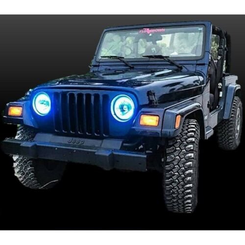 7" Bluetooth Phone RGB SMD Color Change Halo H4 LED Headlights For Jeep Wrangler