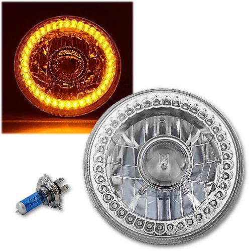 7" Motorcycle Crystal Clear SC Amber LED Halo Projector Halogen Headlight Lamp