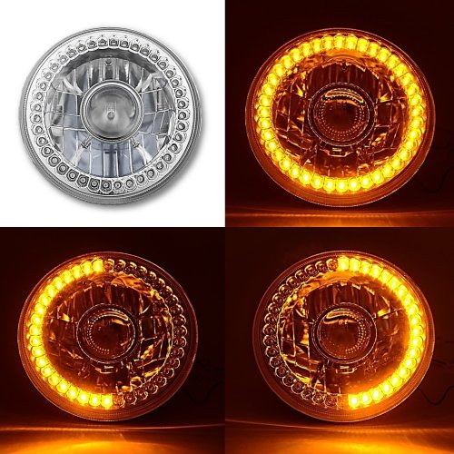 7" Motorcycle Crystal Clear SC Amber LED Halo Projector Halogen Headlight Lamp