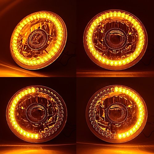 7" Motorcycle Crystal Clear SC Amber LED Halo Projector Halogen Headlight Lamp