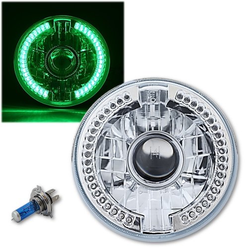 7" Motorcycle Crystal Clear SC Green LED Halo Projector Halogen Headlight Lamp