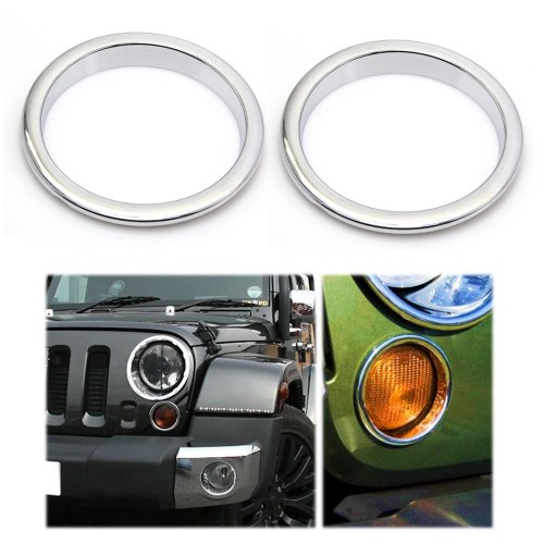 Chrome Side Marker Park Light Trim Bezel Ring Pair For 2007-2017 Jeep Wrangler