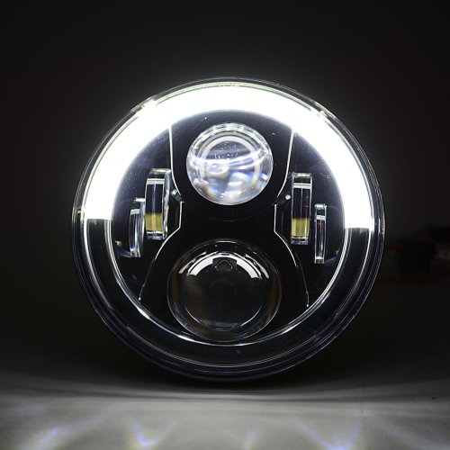 7" Motorcycle Black Projector Octane HID LED Headlight w/ White & Amber DRL