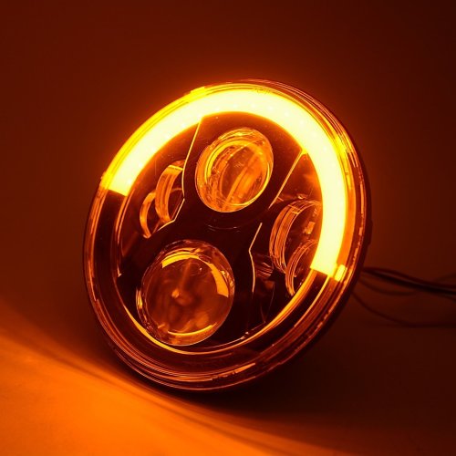 7" Motorcycle Black Projector Octane HID LED Headlight w/ White & Amber DRL