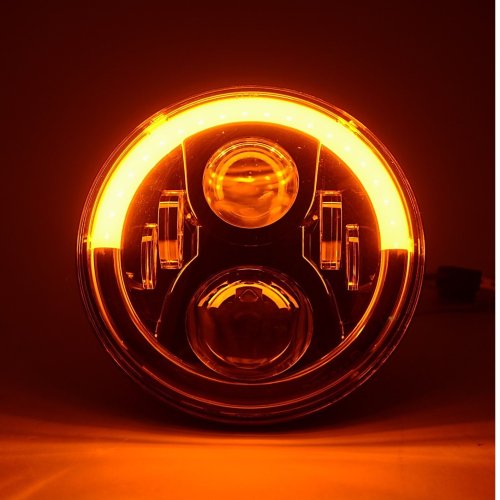 7" Motorcycle Black Projector Octane HID LED Headlight w/ White & Amber DRL