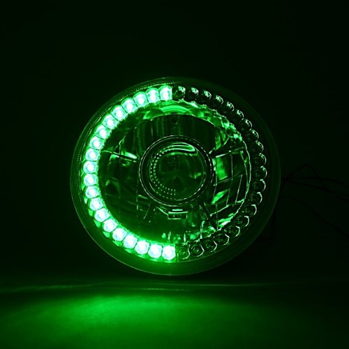 7" Halogen Green SC LED Halo Angel Eye Projector Headlight Light Lamp Bulb Pair