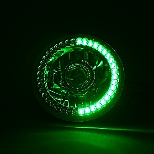 7" Halogen Green SC LED Halo Angel Eye Projector Headlight Light Lamp Bulb Pair