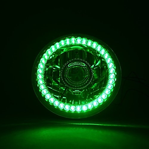 7" Halogen Green SC LED Halo Angel Eye Projector Headlight Light Lamp Bulb Pair