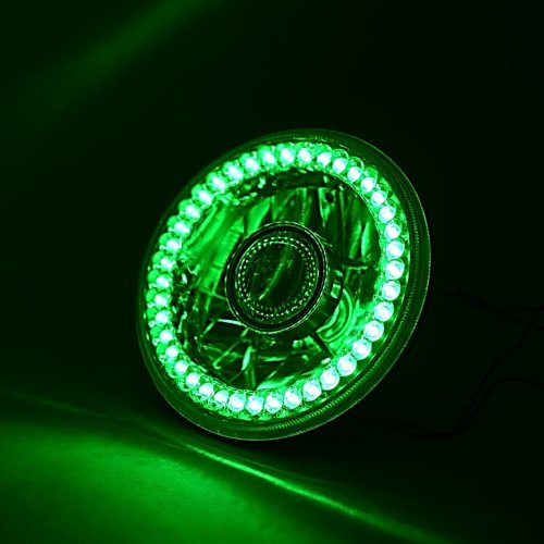 7" Halogen Green SC LED Halo Angel Eye Projector Headlight Light Lamp Bulb Pair