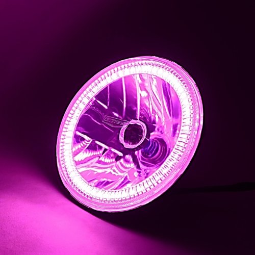 7" SMD Pink LED Halo Angel Eye H4 Headlamp Headlight Halogen Light Bulb Pair