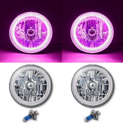 7" SMD Pink LED Halo Angel Eye Headlight 60w Light Pair For 76-17 Jeep Wrangler