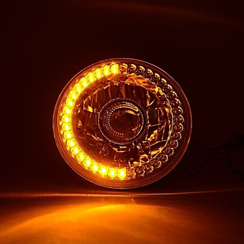 7" Halogen Amber SC LED Halo Angel Eye Projector Headlight Light Lamp Bulb Pair