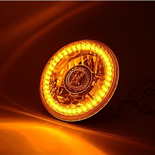 7" Halogen Amber SC LED Halo Angel Eye Projector Headlight Light Lamp Bulb Pair