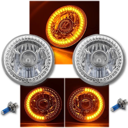 7" Halogen Amber LED Halo Projector Headlight Light Lamp Pair For Jeep Wrangler