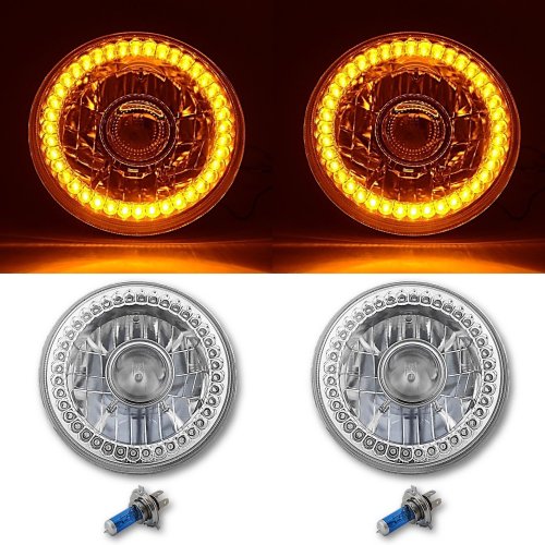 7" Halogen Amber LED Halo Projector Headlight Light Lamp Pair For Jeep Wrangler