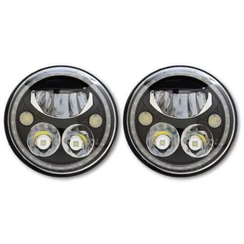 7" Black Chrome Face LED 6000k 6k Octane Headlight w/ White Halo Light Pair