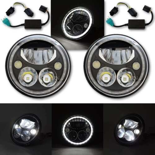 7" Black Chrome Face LED 6000k 6k Octane Headlight w/ White Halo Light Pair