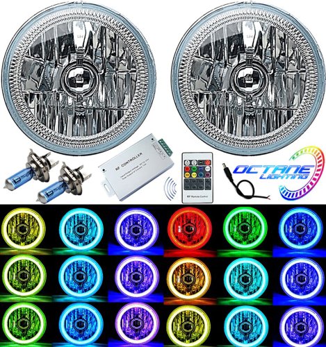 7" RGB SMD LED Multi-Color Halo Angel Eye Headlight Pair For 76-17 Jeep Wrangler