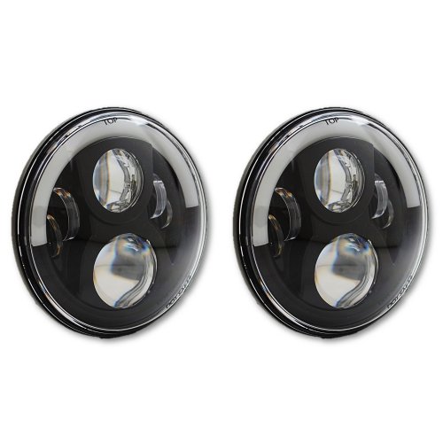 7" Black Projector 6500K LED Octane Headlight White & Amber Eyebrow DRL Pair