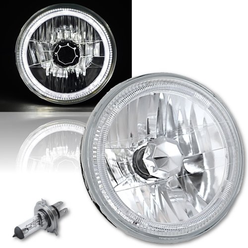 7" Halogen H4 Headlight Headlamp White LED Halo Angel Eyes Light Bulb 12 Volt