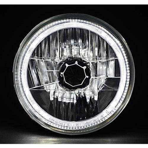 7" Halogen H4 Headlight Headlamp White LED Halo Angel Eyes Light Bulb 12 Volt