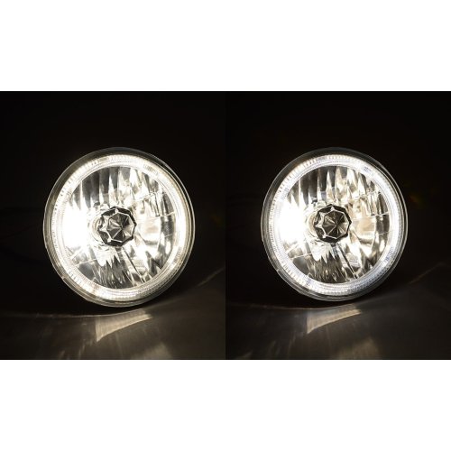 7" Halogen H4 Headlight Headlamp White LED Halo Angel Eyes Light Bulb 12 Volt