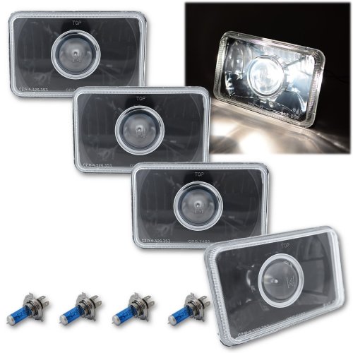 4X6" Black Projector Crystal Clear Glass Halogen Headlight Lamp Light Bulb Set