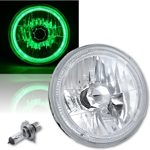 7" Halogen Motorcycle Green LED Halo Ring H4 Light Bulb Headlight For: Harley