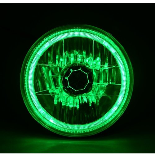 7" Halogen Motorcycle Green LED Halo Ring H4 Light Bulb Headlight For: Harley