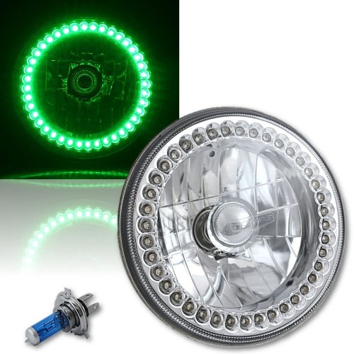 7" Green LED Angel Eye Ring Motorcycle Halo Headlight Blinker Turn Signals Light