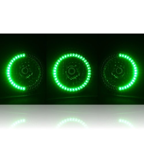 7" Green LED Angel Eye Ring Motorcycle Halo Headlight Blinker Turn Signals Light