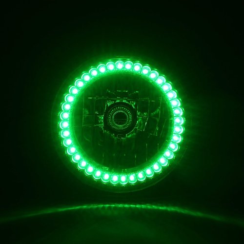 7" Green LED Angel Eye Ring Motorcycle Halo Headlight Blinker Turn Signals Light