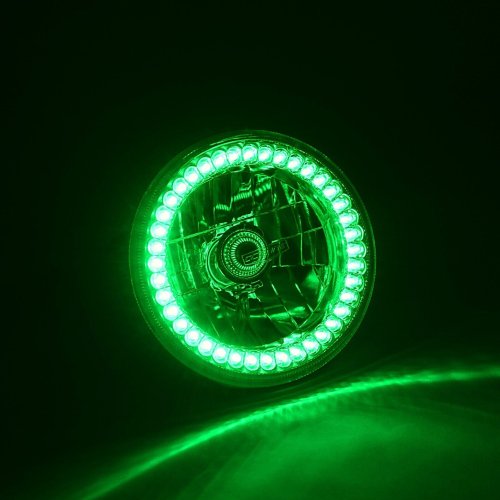 7" Green LED Angel Eye Ring Motorcycle Halo Headlight Blinker Turn Signals Light